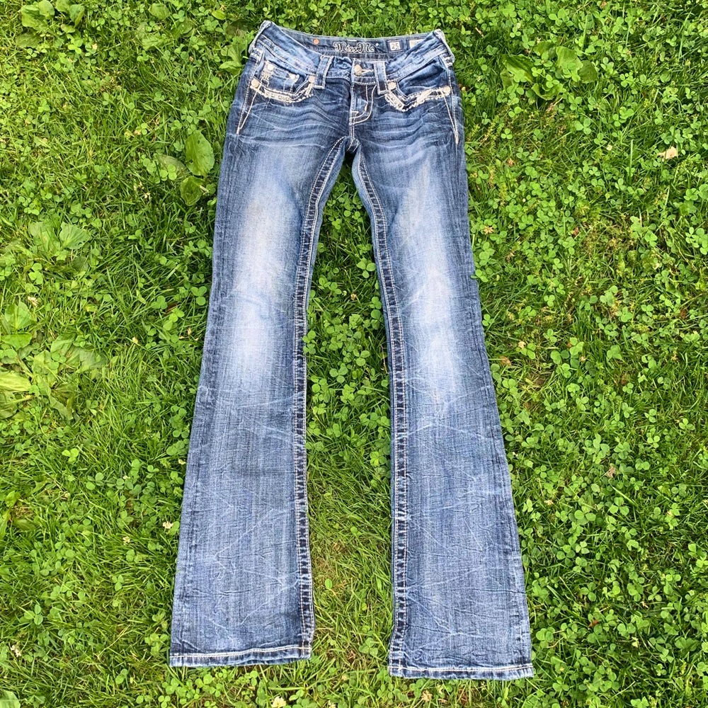 MissMe Low Rise Y2K Bedazzled Rhinestone Jeans